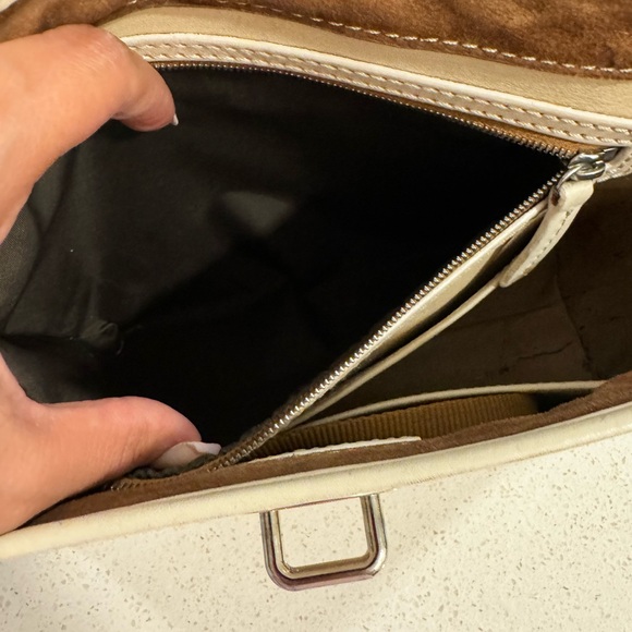 Dooney & Bourke Cream and olive green Messenger Bag with Flap-Over Design - Picture 5 of 11